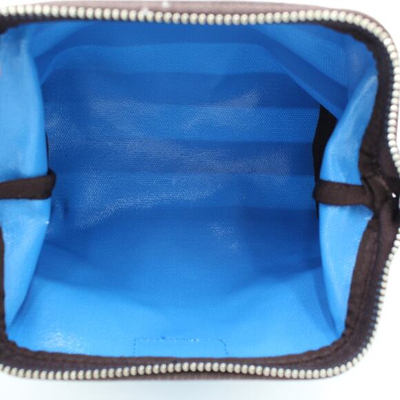 Henri Bendel Cosmetic Bag Brown White Striped Canvas Zip Pouch Travel Makeup - Picture 8 of 8